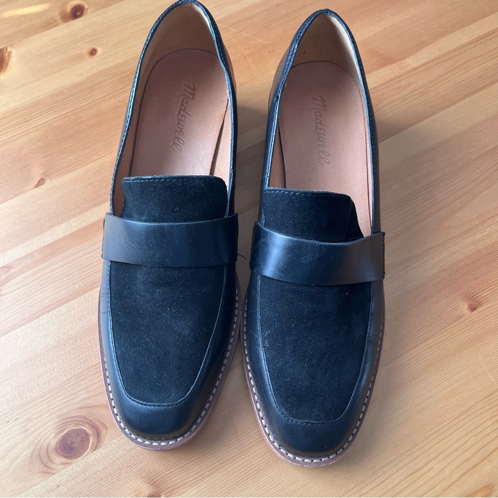 Madewell The Elin Loafers Black Leather & Velvet Flats Loafer Slip-On Shoes 8